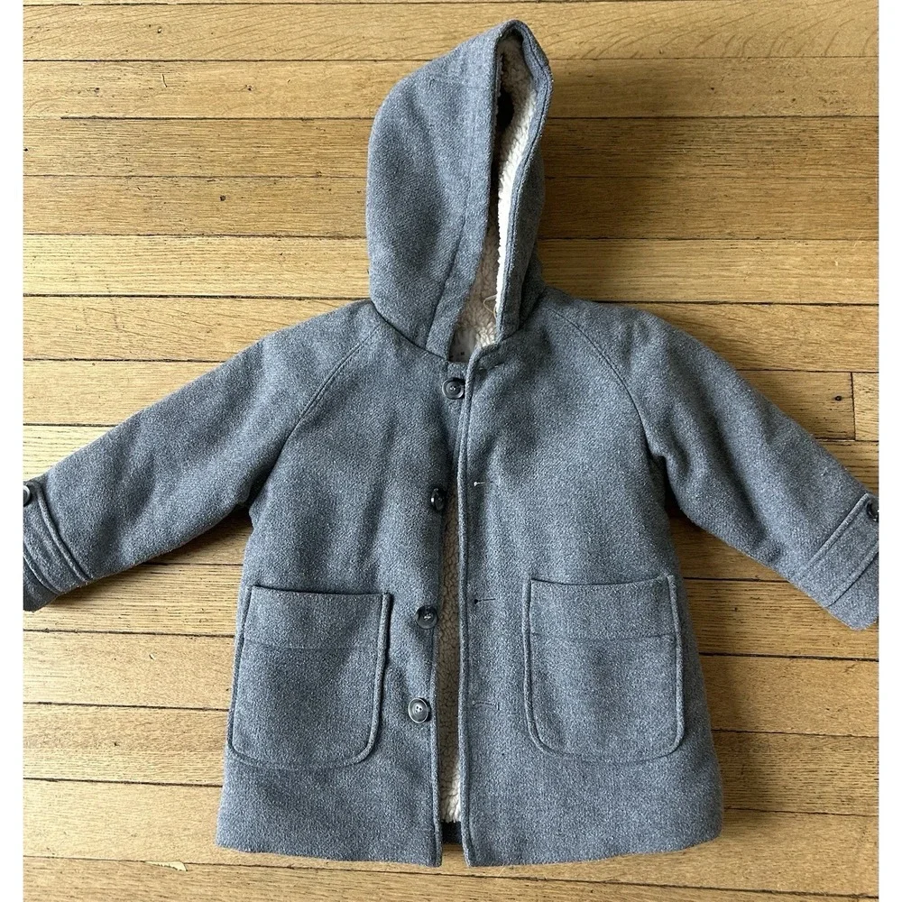 Zara Gray Hooded Coat with Buttons 2-3 Years Unisex Baby & Toddler Warm
